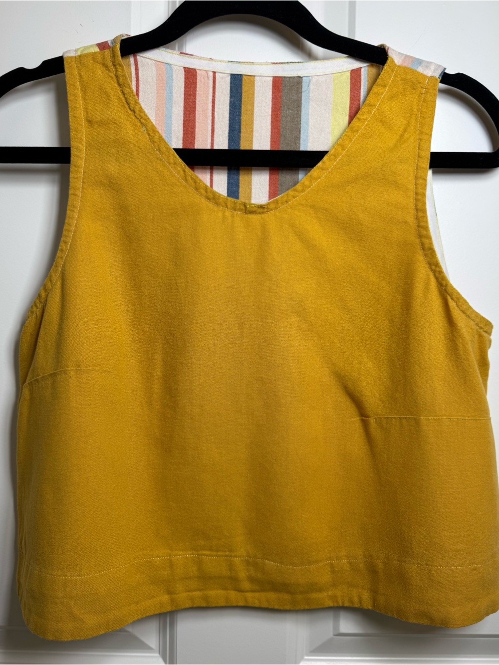 Mustard Yellow Linen Blend Crop Top Tank Artisan Stripes Back